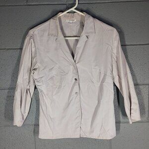 Wardrobe 3/4 Sleeve, Button Up Shirt - Light Gray -Small